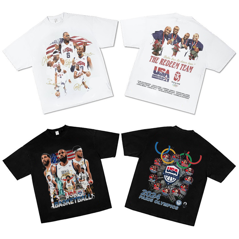 Usa Dream Team 2024 Paris Olympic Games James Commemorative Retro Short Sleeve Digital Direct Print T-Shirt