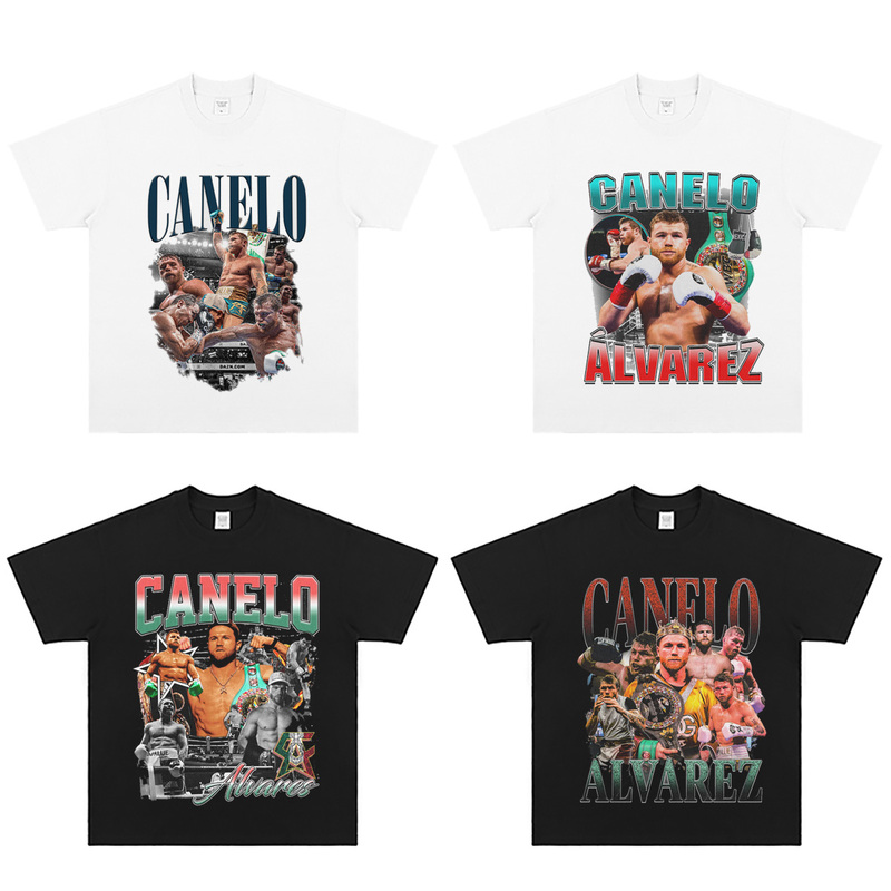 King Alvarez Canelo Short-Sleeve T-Shirt Boxing Sports American-Style Small Neckline Heavyweight Pure Cotton Sports Top King Alvarez Canelo Short-Sleeve T-Shirt Boxing Sports American-Style Small Neckline Heavyweight Pure Cotton Sports Top