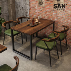 Popular barbecue shop table and chair industrial style milk tea shop Western restaurant bar retro style solid wood table and chair combination commercial
