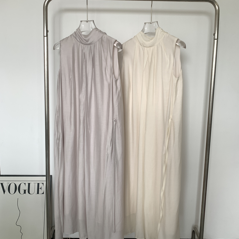 Beautiful Holiday Halter Neck Ribbon Lazy Sleeveless Half-High Collar Large Flare Slimming Vest Dress Long Skirt