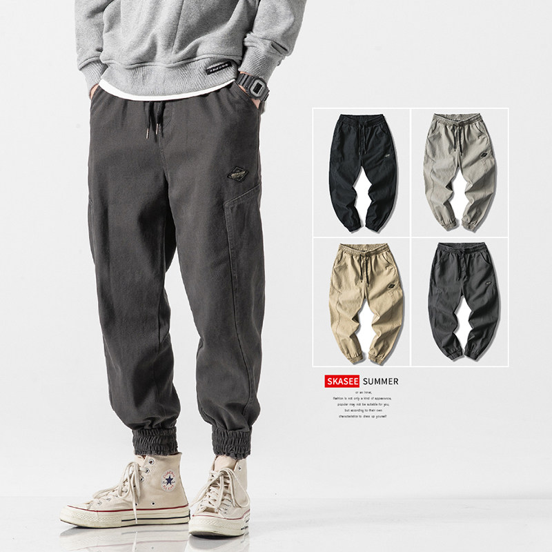 Small-footed casual pants swarm pants in Korean version trendy bunches pants workmen Pants Men Tide Cards Autumn Winter Plus Suede Bungling Pants