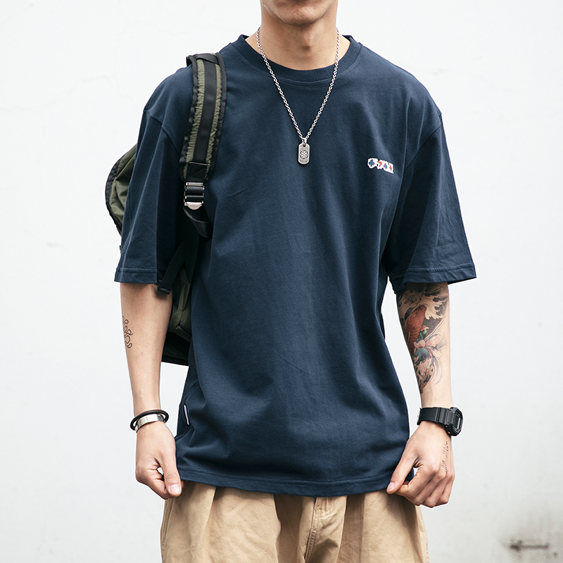 Summer 2022 new minimalist printed short sleeves T-shirt male tide card lovers loose round collar half sleeve pure cotton T-shirt tee