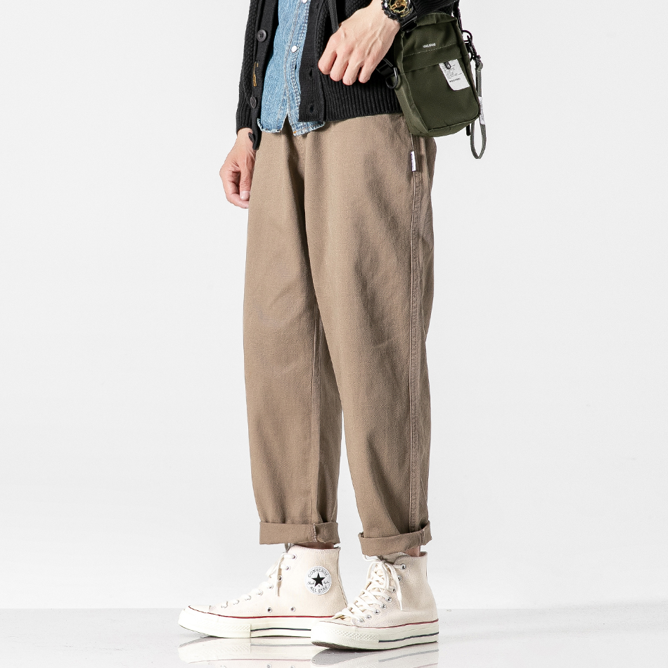 Autumn Winter Tide Card Broadlegged Pants Male Korean version Trend Loose Straight Barrel Japan 100 Hitch Casual Sportswear Men Pants Men's Pants