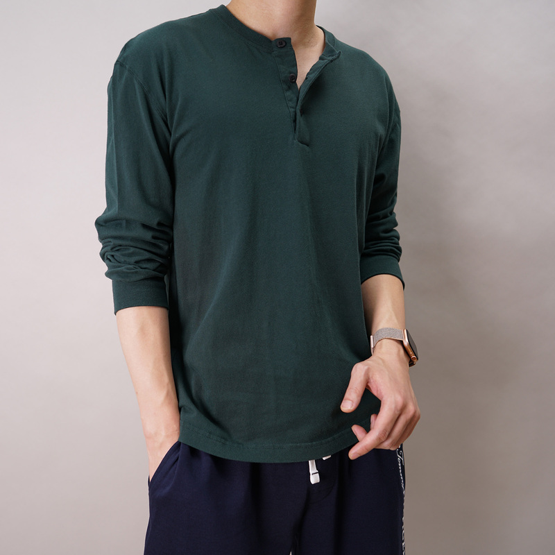 American Abercrombie Fitch Men's Spring and Autumn Loose Fit 3-Button Cotton Henley Collar Long-Sleeve T-Shirt American Abercrombie Fitch Men's Spring and Autumn Loose Fit 3-Button Cotton Henley Collar Long-Sleeve T-Shirt