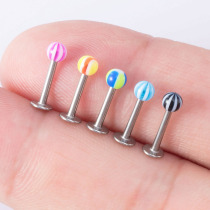 5 Fashion Candy Color Acrylic Striped Cute Titanium Steel Lip Nail Stainless ear nails European and American fashion puncture ornaments