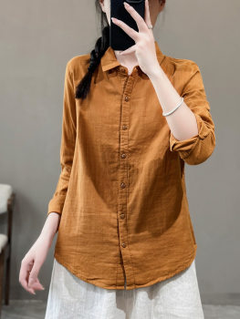 Flower concept new simple solid color lapel long-sleeved cotton shirt commuting all-match temperament slim cardigan top women