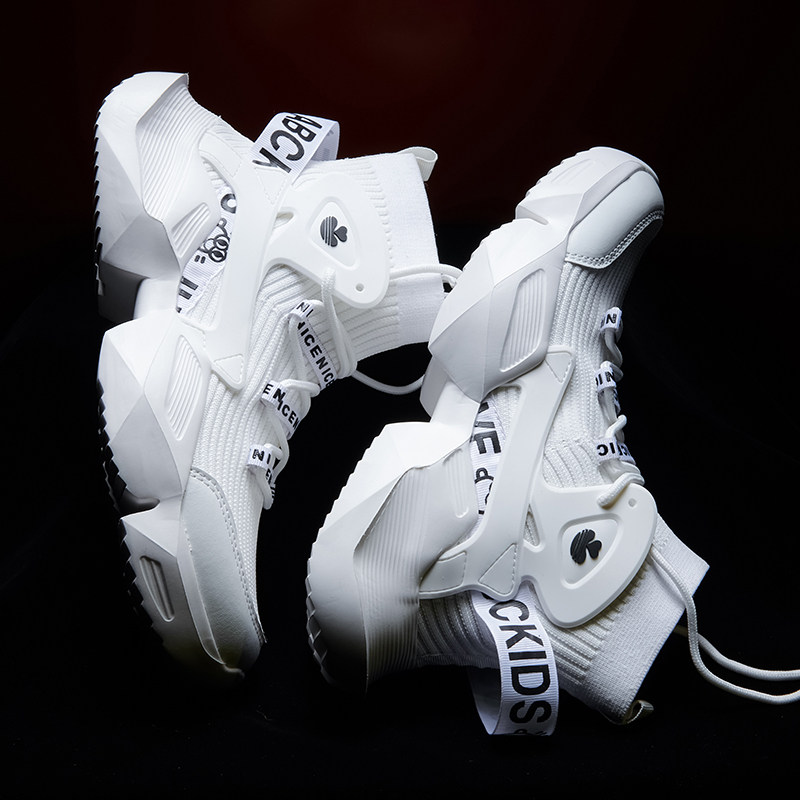 aij high cylinder shoes men's spring new flying weave Korean version 100 hitch fashion mandarin pair socks thick bottom heightening basketball sneakers