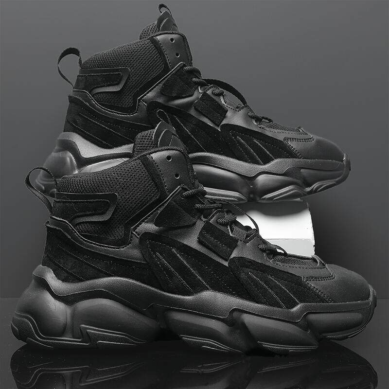 Dad shoes men's winter high-top plus velvet thick-soled warm and cold cotton shoes black cool basketball heightening sneakers men