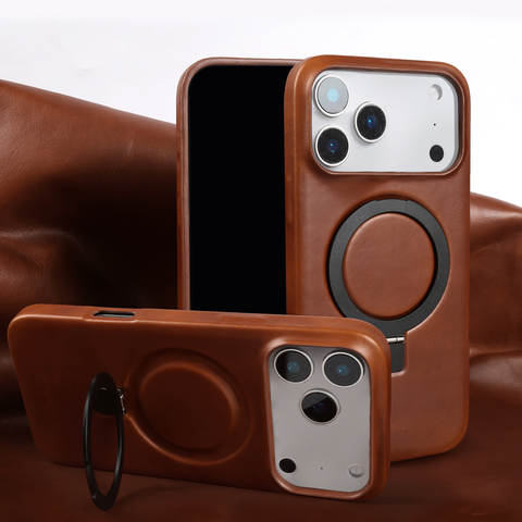 Distressed Oil Wax Leather Minimalist Stand Genuine leather iPhone Case
