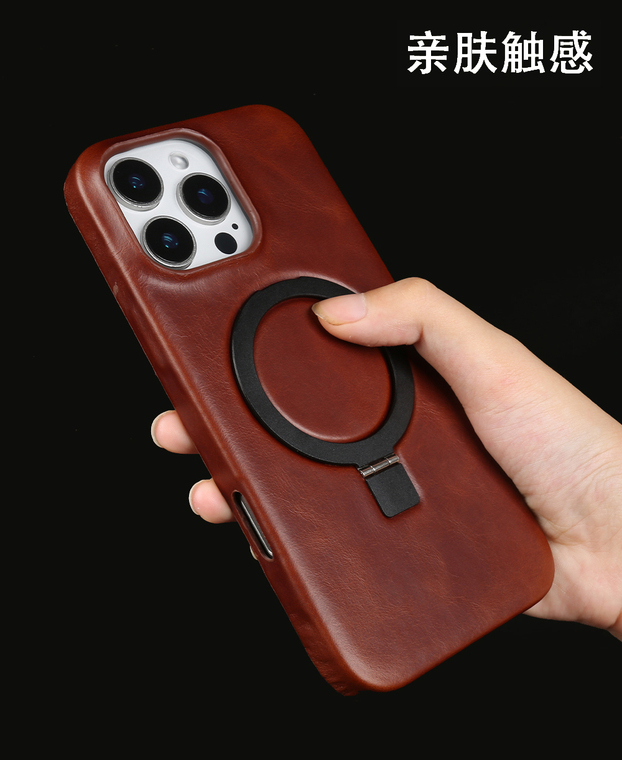 Distressed Oil Wax Leather Minimalist Stand Genuine leather iPhone Case