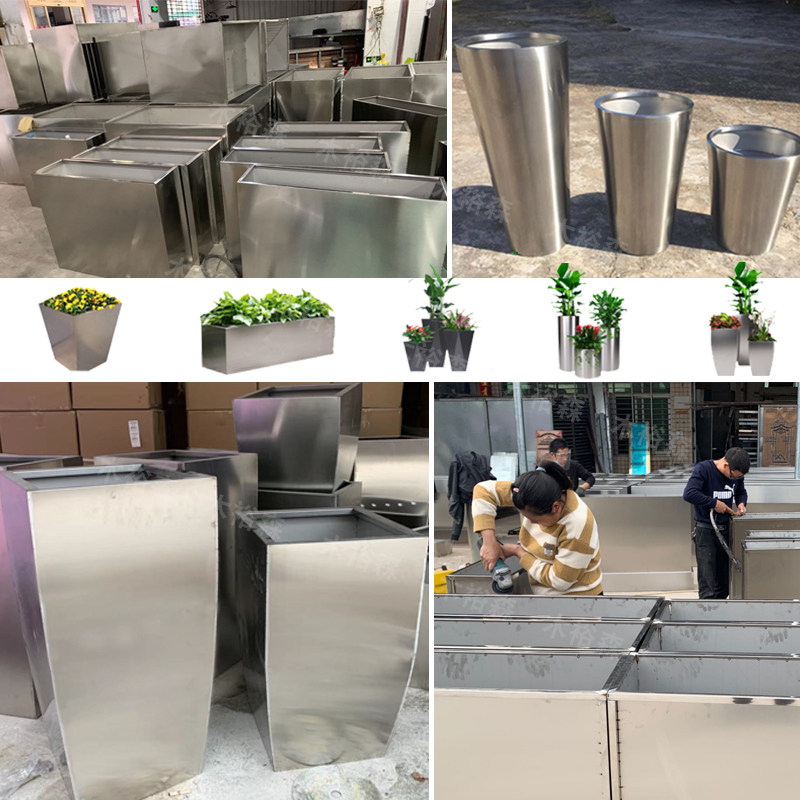 Outdoor stainless steel tree flower box rectangular flower trough Wrought iron combination flower bowl Sample house display center Flower bed square custom tree basin