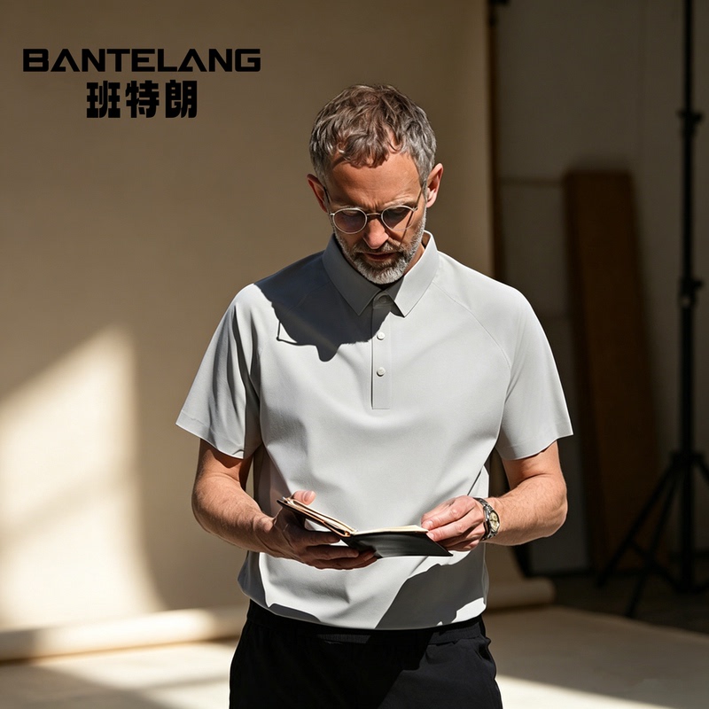 Bantelang Summer Sun Protection Quick-Drying Multi-Functional Men's Ice Silk T-Shirt Men's Outdoor Business Casual Short-Sleeved Men's Summer Wear