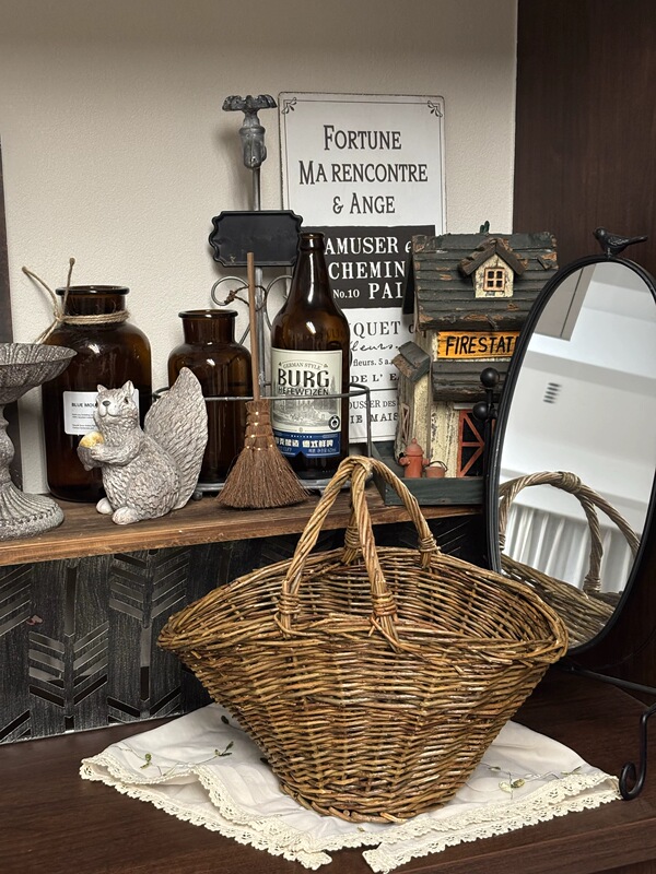 Foreign Trade Export Retro Country Style Leather Willow Handle Basket