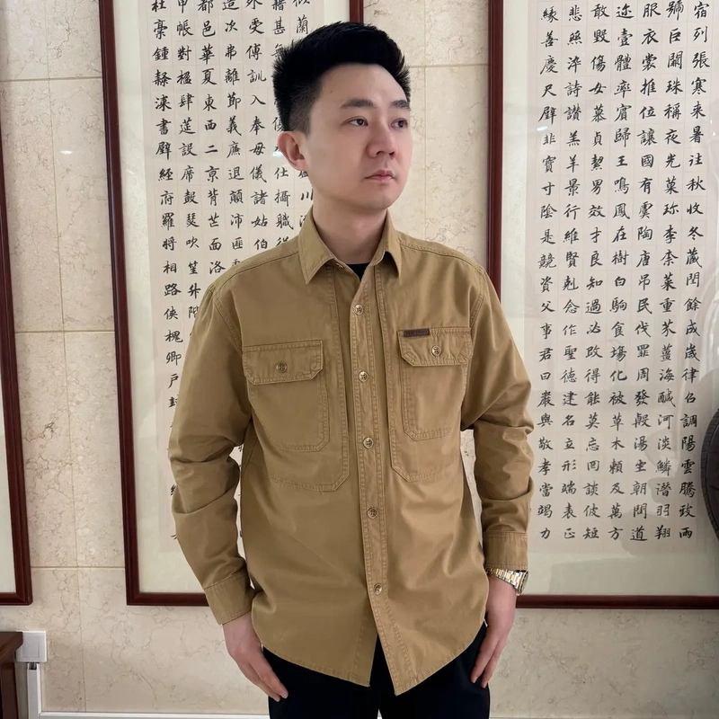 Jikejindi Clothing 2026 Spring New Style Hidden Side Pockets Pure Cotton Shirt Long and Short Sleeve Loose Jacket 2132