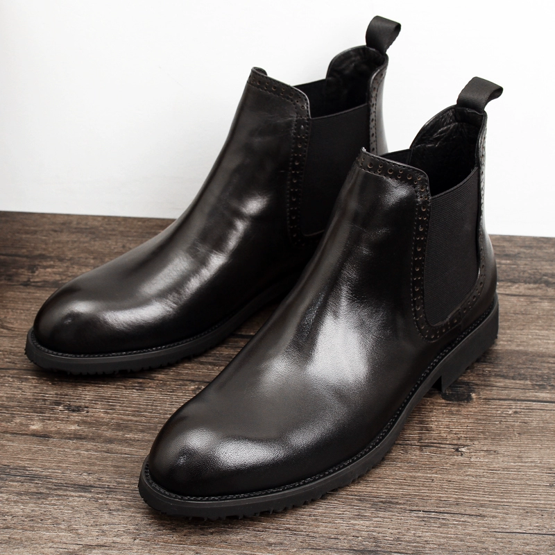 Chelsea boots của nam mùa thu giày cao đầu phong cách Anh Martin boots của nam khởi động mùa đông hoang dã giữa cắt ngắn khởi động triều - Kính đeo mắt kính