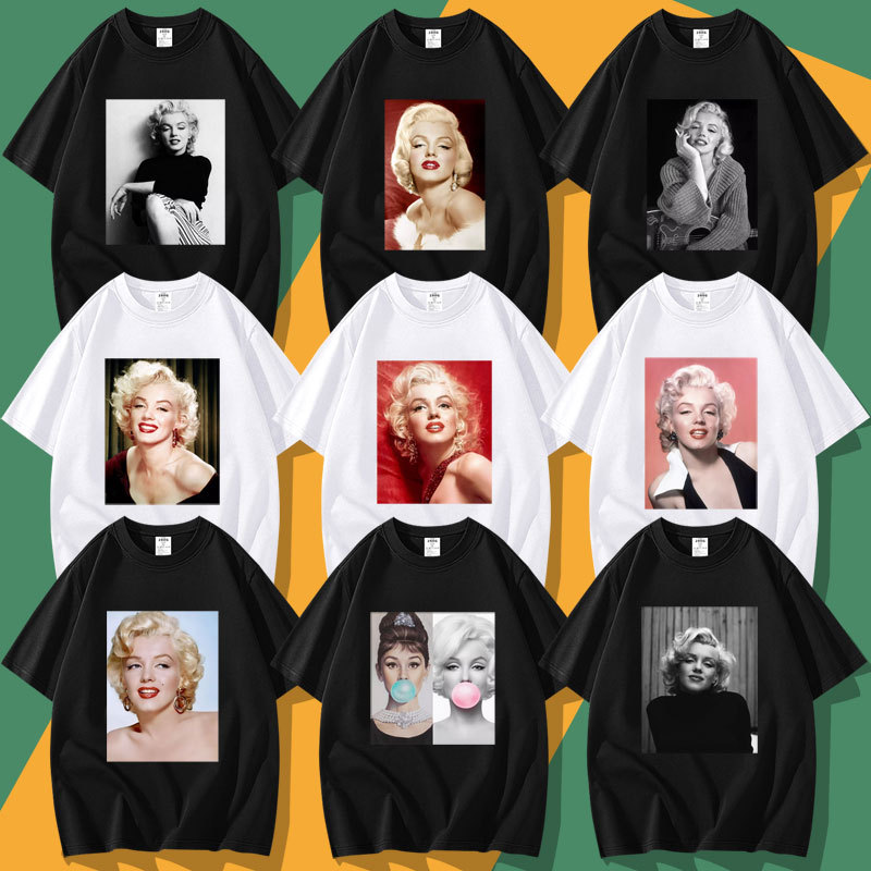 Marilyn Monroe Themed Graphic Print American Style Trendy Short-Sleeve T-Shirt Clothing Half-Sleeve Undershirt Cultural Shirt