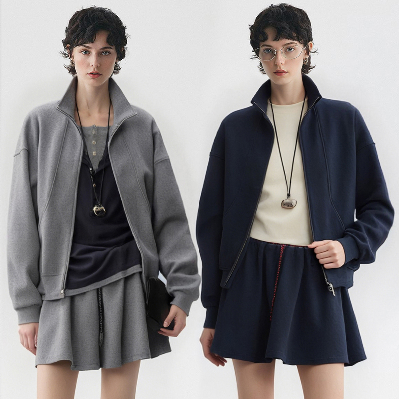 Xianian 2025 Autumn Short Jacket for Women, Loose and Fashionable Miu Style, Structured Cut Sweatshirt Jacket with Puff Skirt