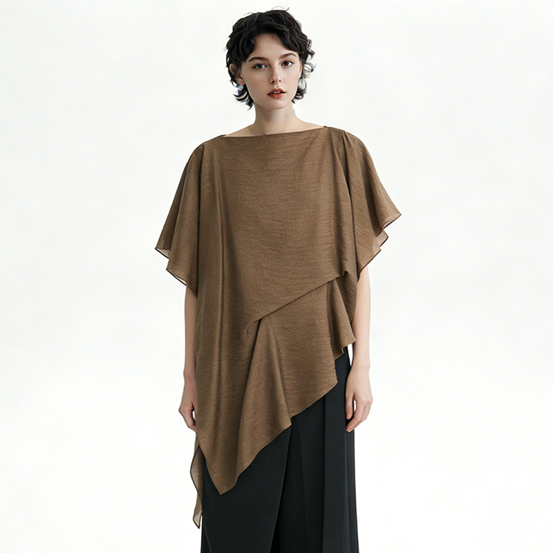 2026 New Fashion Batwing Sleeve T-Shirt for Women, Summer Wave-Style Design, Cape-Style Irregular Cover-Up Top