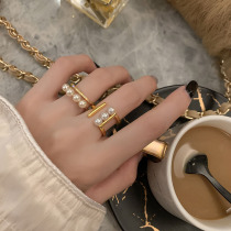 Korean pearl ring female cold wind senior niche light luxury exquisite opening food finger ring ins tide single ring