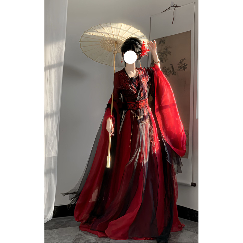 Black and Red Hanfu Suspender Dress, Wei and Jin Dynasty Hanfu, Cosplay Embroidery, Unisex Ancient Costume, Ethereal and Flowing, 2026 Summer Full Set