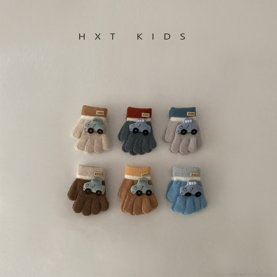 婴儿手套冬季分指可爱小汽车保暖小童宝宝冬天户外拼色洋气手袜潮