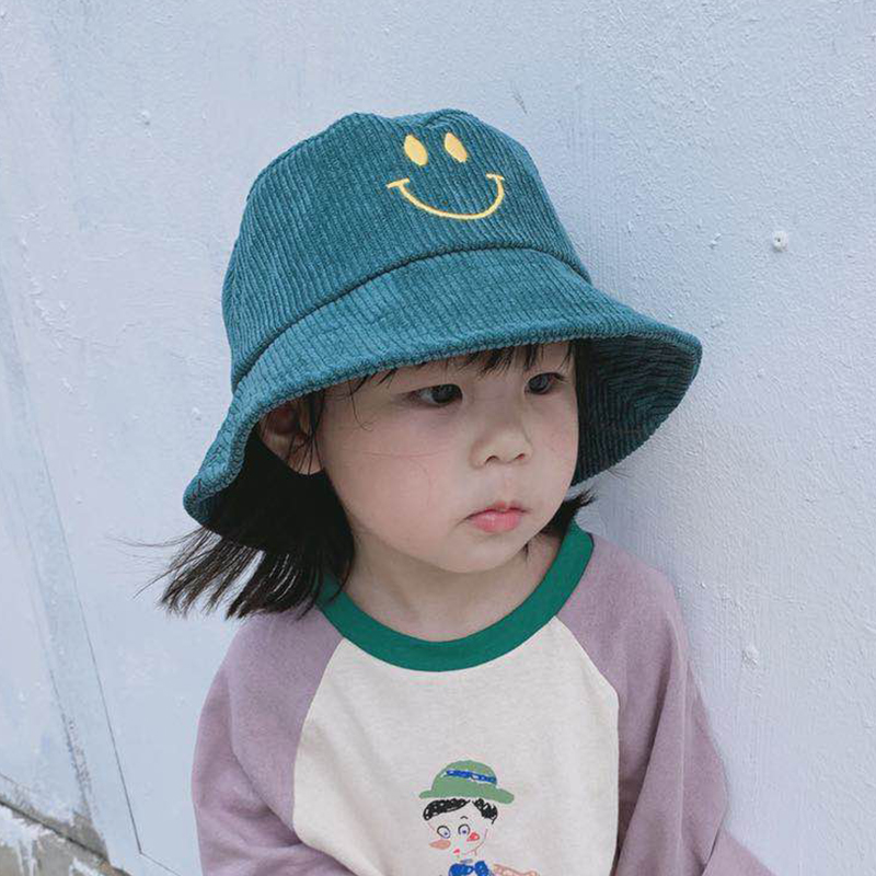 Child fisherman hat girl light Core suede Smiling Face Hat Boy Korea Fall Out Basin Hat Baby Fisherman Hat Tide