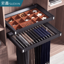 Trousers rack wardrobe built-in telescopic slide rail multifunction pull-out damping hanging pants for a domestic storage of five gold accessories