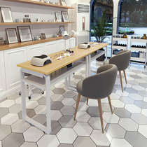 Nail art table and chair set log color wood Japanese nail art nail table ins wind beauty salon simple fashion