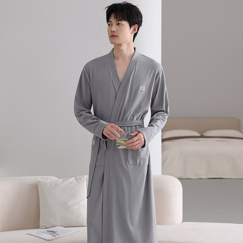 All-In-One Pajamas for Men, Spring and Autumn 2026 New Style, Pure Cotton, Long-Sleeved, Thin, Plus Size Bathrobe, Autumn and Winter Nightgown