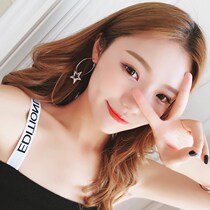 Korean s925 sterling silver earrings female temperament Korean personality circle five-pointed star star drop earrings wild ear ring ear jewelry