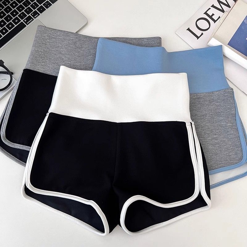 Color-Blocked Stretchy Casual Shorts for Women, Summer Tight-Fitting High-Waisted Hot Pants for Sports, Yoga, Fitness, and Home Wear, A-Line Hot Pants