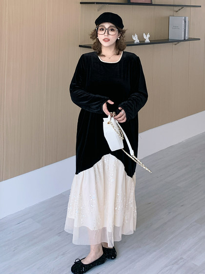 真大码 胖MM丝绒宽松鱼尾连衣裙