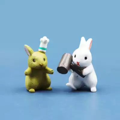 Cute bunny simulation mini plush toy Plastic model doll cartoon micro-landscape decoration dress up and drink to play
