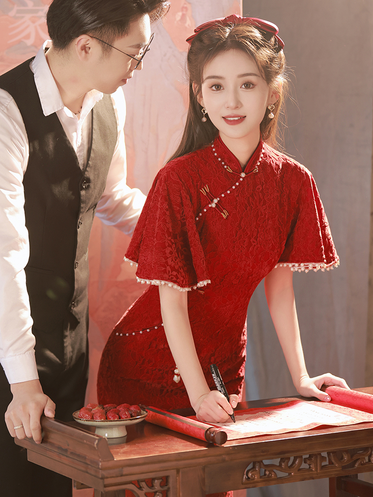 Red cheongsam, evening dress, skirt, suitable for teen Red cheongsam, evening dress, skirt, suitable for teen