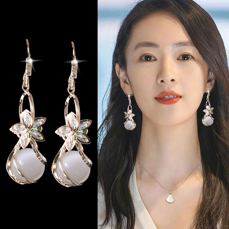 Opal earrings 2022 new trendy earrings temperament premium sense atmosphere atmosphere sterling silver Korean net red flower earrings