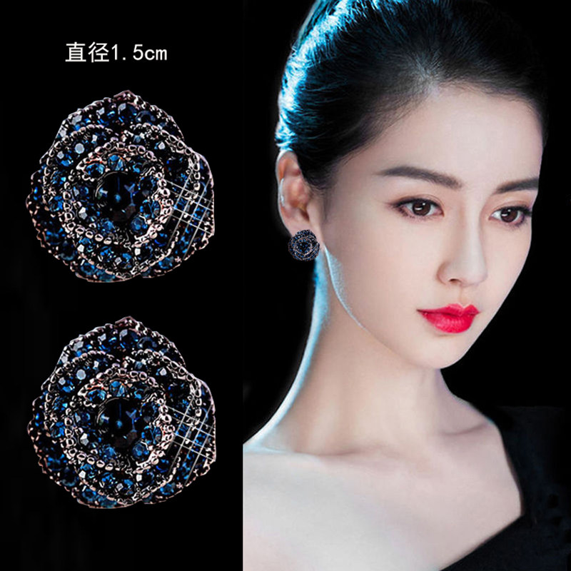 Blue Unique Ear Nail New 2023 Burst Ear Accessories Light Extravagant Advanced Sensation Retro Refined Full Drill Rose Earrings Woman-Taobao