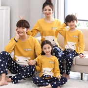 Mùa thu mẹ cô gái đồ ngủ Mickey dài tay cotton dịch vụ nhà cậu bé lớn phim hoạt hình Mickey Mouse trẻ em phù hợp với cha mẹ-con