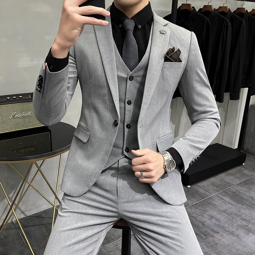 Мужской комплект, элитный осенний ростомер, классический костюм для отдыха, 3 предмета, облегающий крой