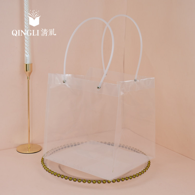 Transparent gift bag INS Red size flower plant marriage mate handgift birthday gift packaging handbag