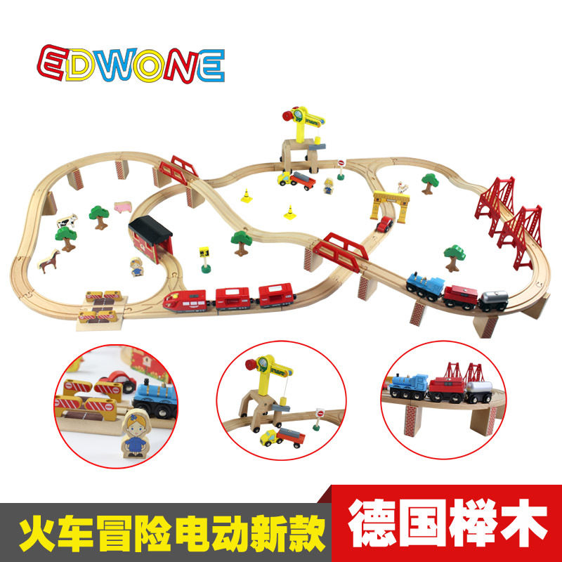 British EDWONE100P Electric Wooden Track Magnetic Train Set Assembled Toys