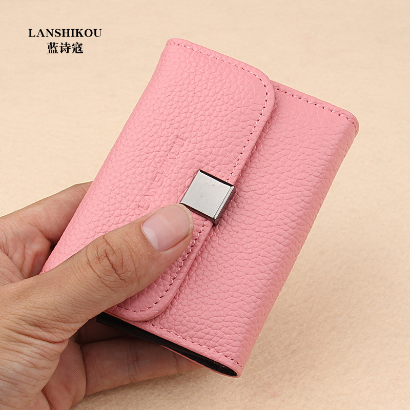 Mini Card Pack female type genuine leather multi-position accordion card clamping minimalist Business card bag Men's credit card cover short and zero money bag