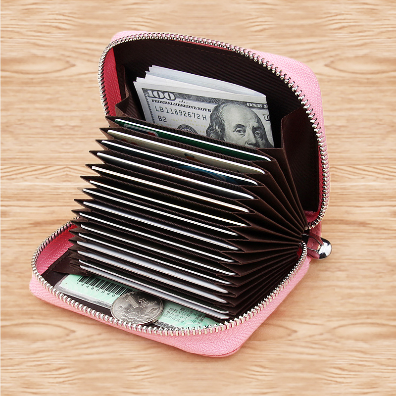 Multi-card card holder women's leather multi-function card holder large-capacity organ card holder simple zipper small card holder