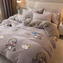 Thickened Coral Suede Four Pieces Sleeve 4 Bifacial Fallansuede Milk Suede Winter Bedsheet Bed Linen Quilt Cover 3 Three Sets