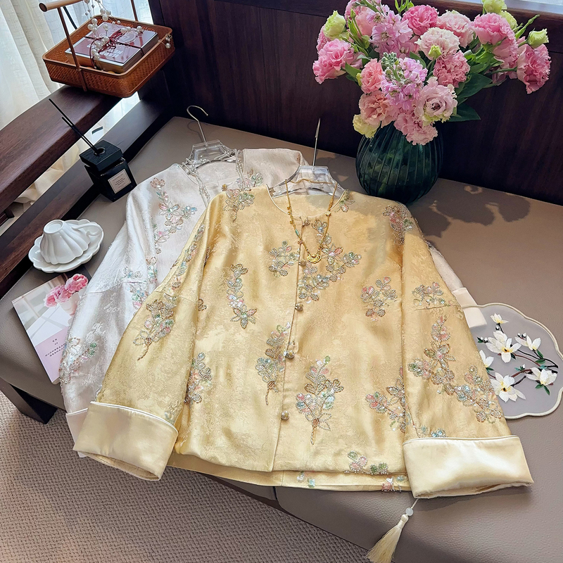 High-End Floral Crystal Bead Embroidery New Chinese-Style Jacket, Light Luxury, Loose-Fitting, National Style Top, 2026 Spring New Collection