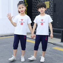 Kindergarten Garden Suit Summer Clothing White Round Collar Mid Pants New China Sports Class Clothes Summer Elementary School Uniform Suit