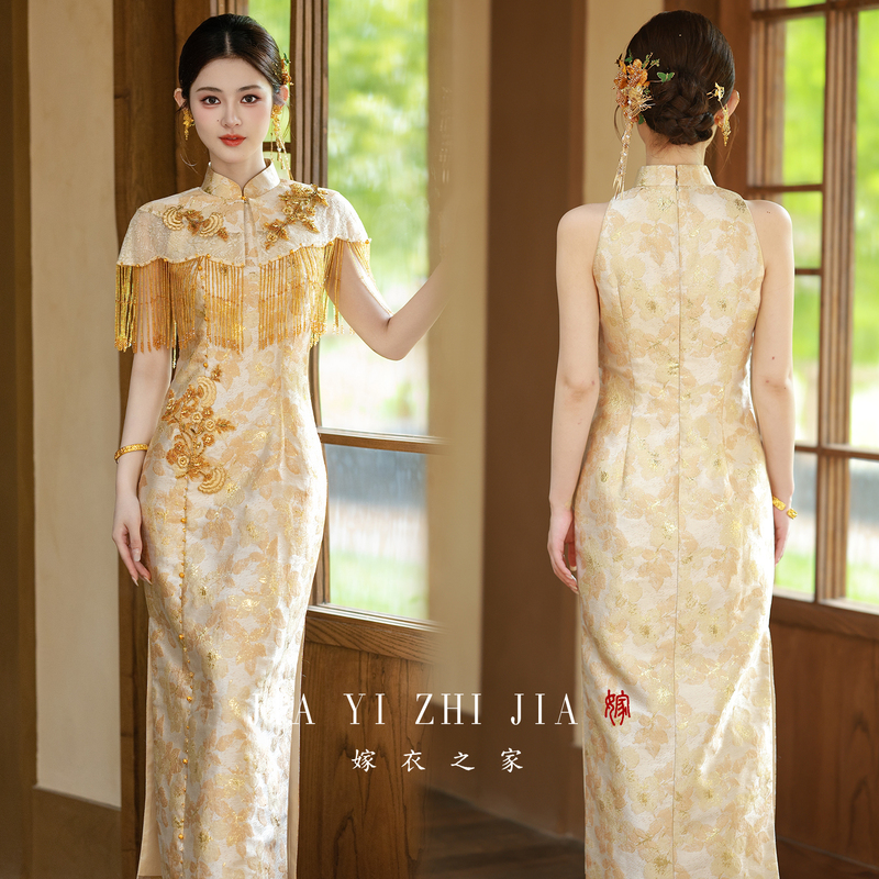 Wedding Dress House【Jiaqi】Qipao Toasting Dress Set 2026 New Gold Bride Wedding Dress Engagement Dress Wedding Dress House【Jiaqi】Qipao Toasting Dress Set 2026 New Gold Bride Wedding Dress Engagement Dress