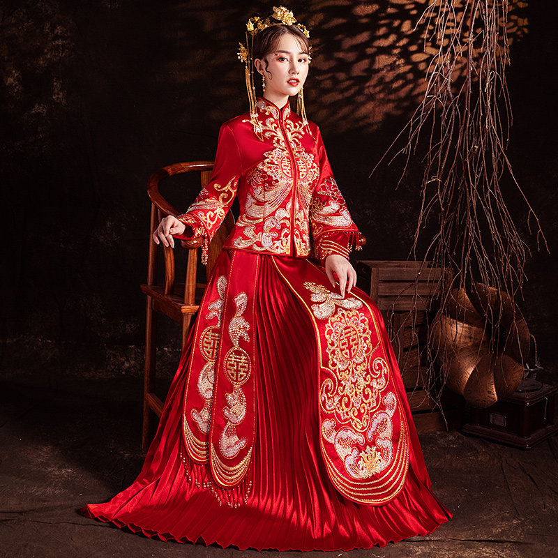 Special price show bride 2021 new wedding female toast clothing dragon and phoenix coat wedding dress bride Chinese wedding dress