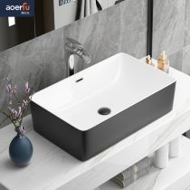  Bathroom black square art hand washing face gargling single basin plate Household deepened splash-proof water small ceramic table basin