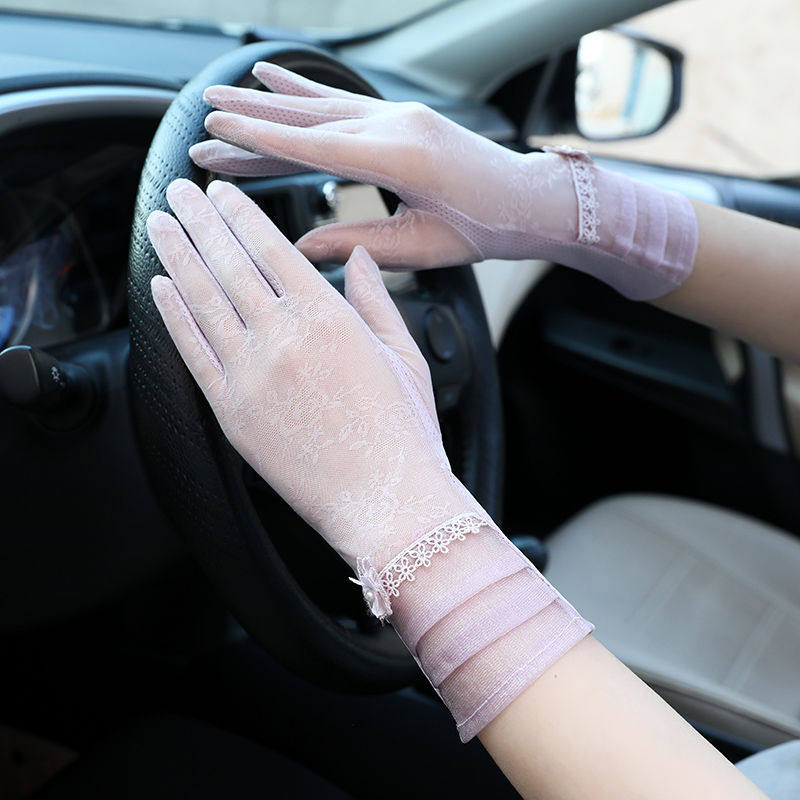 Sunscreen Gloves Lace Summer Sun Protection Electric Car Ice Silk Gloves Women Thin models Driving outdoor bike Touch Screen Anti-slip