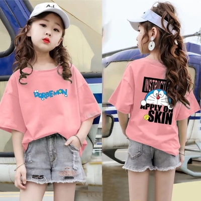 116童装男童短袖T恤儿童打底衫2021夏新款女童圆领立体卡通加菲猫